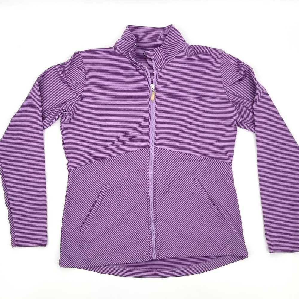 Bette & Court Full Zip Athletic Jacket Size Medium Purple Striped‎ EUC Golf
